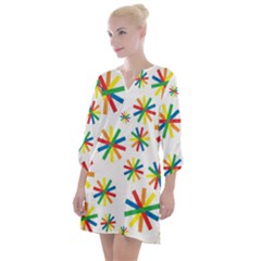 Celebrate Pattern Colorful Design Open Neck Shift Dress