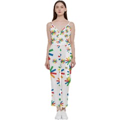 Celebrate Pattern Colorful Design V-neck Camisole Jumpsuit by Ravend
