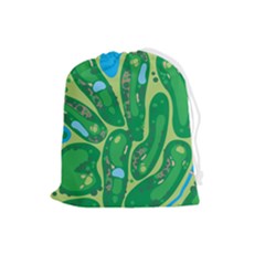 Golf Course Par Golf Course Green Drawstring Pouch (large) by Ravend