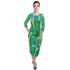 Golf Course Par Golf Course Green Quarter Sleeve Midi Velour Bodycon Dress