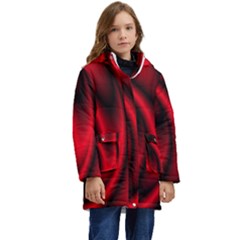 Background Red Color Swirl Kids  Hooded Longline Puffer Jacket by Ravend