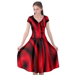 Background Red Color Swirl Cap Sleeve Wrap Front Dress