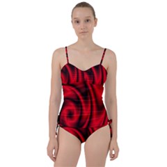 Background Red Color Swirl Sweetheart Tankini Set by Ravend