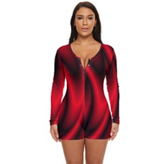 Background Red Color Swirl Long Sleeve Boyleg Swimsuit by Ravend