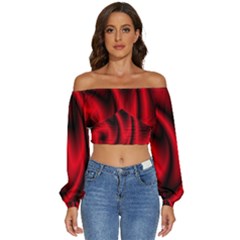 Background Red Color Swirl Long Sleeve Crinkled Weave Crop Top