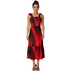 Background Red Color Swirl Tie-Strap Tiered Midi Chiffon Dress