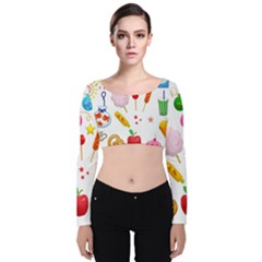 Summer Fair Food Goldfish Velvet Long Sleeve Crop Top