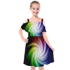 Rainbow Swirl Twirl Kids  Cut Out Shoulders Chiffon Dress