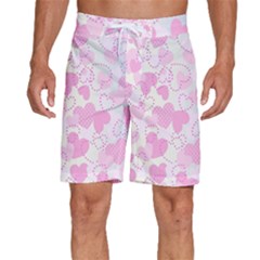 Valentine Background Hearts Bokeh Men s Beach Shorts by Ravend