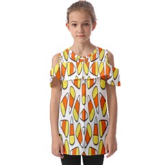 Candy Corn Halloween Candy Candies Fold Over Open Sleeve Top by Ravend