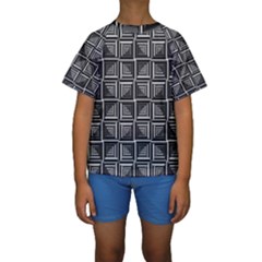 Pattern Op Art Black White Grey Kids  Short Sleeve Swimwear