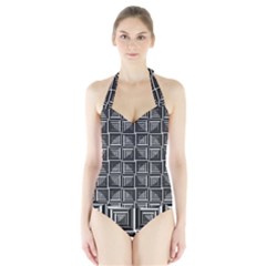 Pattern Op Art Black White Grey Halter Swimsuit