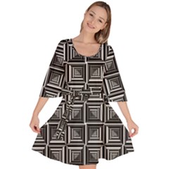 Pattern Op Art Black White Grey Velour Kimono Dress