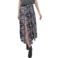 Pattern Op Art Black White Grey Velour Split Maxi Skirt by Ravend