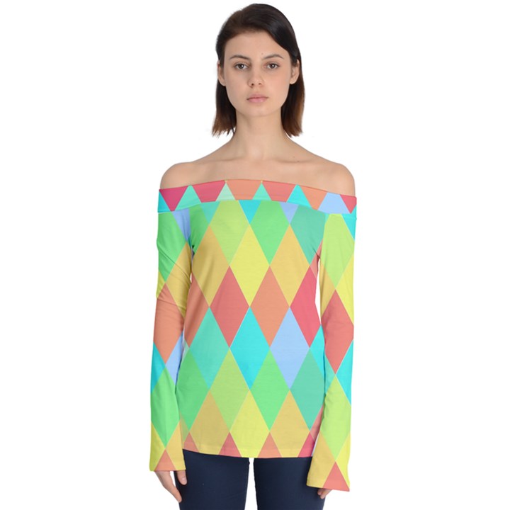 Low Poly Triangles Off Shoulder Long Sleeve Top