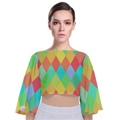 Low Poly Triangles Tie Back Butterfly Sleeve Chiffon Top by Ravend