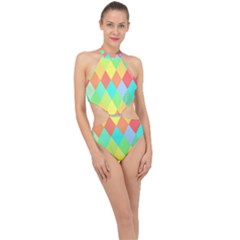 Low Poly Triangles Halter Side Cut Swimsuit