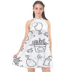 Set Chalk Out Scribble Collection Halter Neckline Chiffon Dress  by Ravend