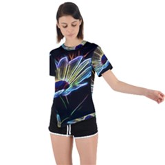 Flower Pattern Design Abstract Background Asymmetrical Short Sleeve Sports T-shirt