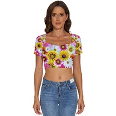 Flowers Blossom Bloom Nature Plant Short Sleeve Square Neckline Crop Top  by Amaryn4rt