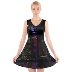 Hong Kong China Asia Skyscraper V-neck Sleeveless Dress by Amaryn4rt