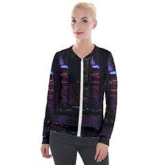 Hong Kong China Asia Skyscraper Velvet Zip Up Jacket by Amaryn4rt