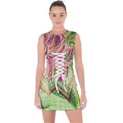 Colorful Design Acrylic Canvas Lace Up Front Bodycon Dress