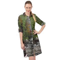 Landscape Summer Fall Colors Mill Long Sleeve Mini Shirt Dress by Amaryn4rt