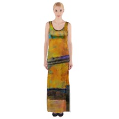 London Tower Abstract Bridge Thigh Split Maxi Dress by Amaryn4rt