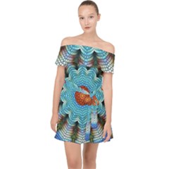 Pattern Blue Brown Background- Off Shoulder Chiffon Dress