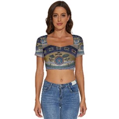 Peace Monument Werder Mountain Short Sleeve Square Neckline Crop Top  by Amaryn4rt