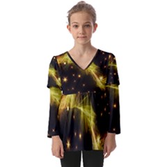 Particles Vibration Line Wave Kids  V Neck Casual Top