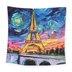 Eiffel Tower Starry Night Print Van Gogh Square Tapestry (large) by Modalart