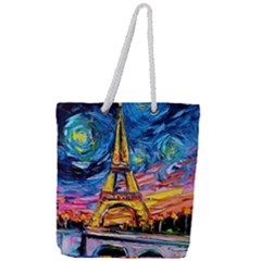 Eiffel Tower Starry Night Print Van Gogh Full Print Rope Handle Tote (large) by Modalart