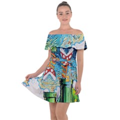 Cartoon Game Games Starry Night Doctor Who Van Gogh Parody Off Shoulder Velour Dress by Modalart