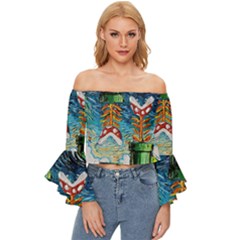 Cartoon Game Games Starry Night Doctor Who Van Gogh Parody Off Shoulder Flutter Bell Sleeve Top by Modalart