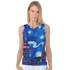 Starry Night In New York Van Gogh Manhattan Chrysler Building And Empire State Building Women s Basketball Tank Top by Modalart