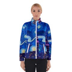 Starry Night In New York Van Gogh Manhattan Chrysler Building And Empire State Building Women s Bomber Jacket by Modalart