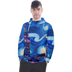 Starry Night In New York Van Gogh Manhattan Chrysler Building And Empire State Building Men s Pullover Hoodie