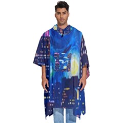 Starry Night In New York Van Gogh Manhattan Chrysler Building And Empire State Building Men s Hooded Rain Ponchos by Modalart