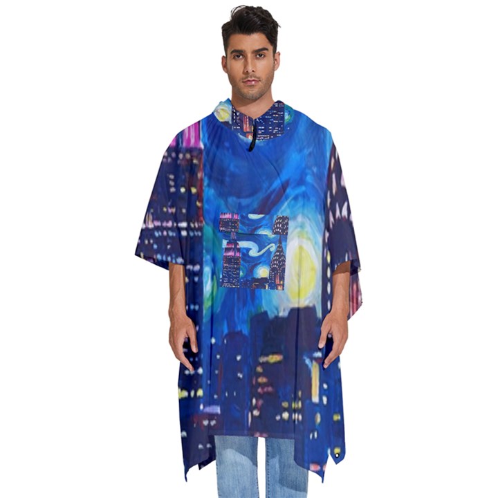 Starry Night In New York Van Gogh Manhattan Chrysler Building And Empire State Building Men s Hooded Rain Ponchos