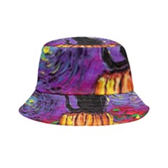 Halloween Art Starry Night Hallows Eve Black Cat Pumpkin Inside Out Bucket Hat by Modalart