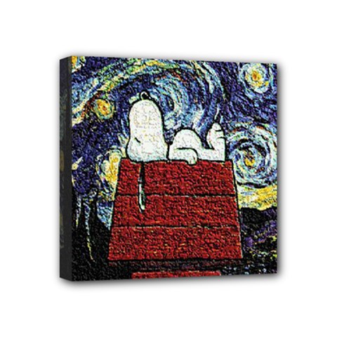 Cartoon Dog House Van Gogh Mini Canvas 4  x 4  (Stretched)