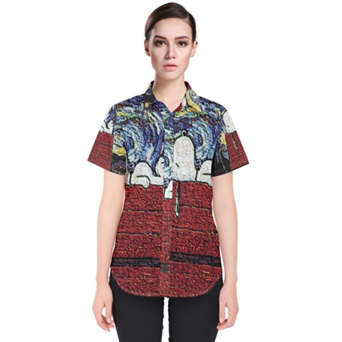 Cartoon Dog House Van Gogh Women s Short Sleeve Shirt by Modalart