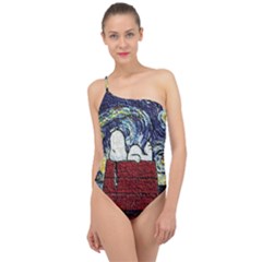 Cartoon Dog House Van Gogh Classic One Shoulder Swimsuit