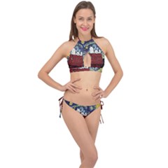 Cartoon Dog House Van Gogh Cross Front Halter Bikini Set