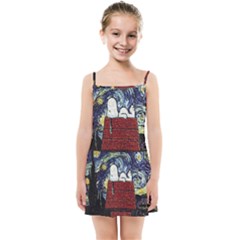 Cartoon Dog House Van Gogh Kids  Summer Sun Dress by Modalart