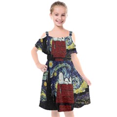 Cartoon Dog House Van Gogh Kids  Cut Out Shoulders Chiffon Dress