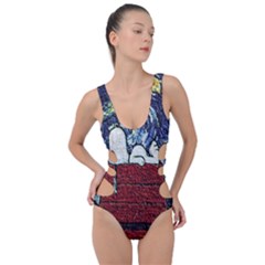 Cartoon Dog House Van Gogh Side Cut Out Swimsuit