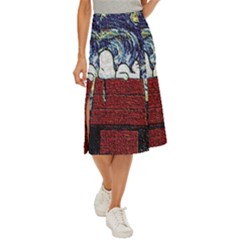 Cartoon Dog House Van Gogh Midi Panel Skirt